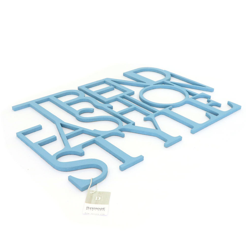 scritta in legno trend fashion style - decorazione per l'ingresso o salotto #colore_azzurro-polvere