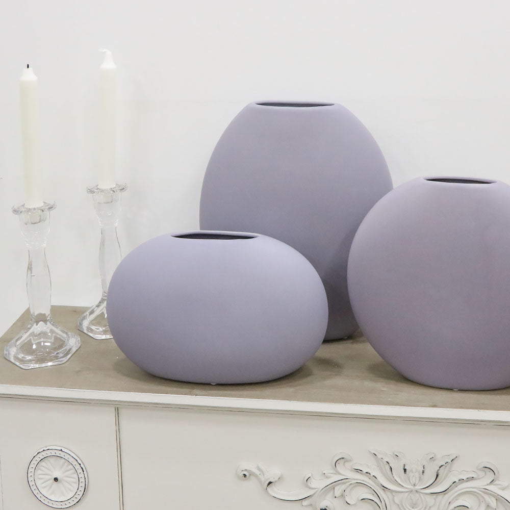 Vaso Ovale Piatto Ceramica Malva Chiaro