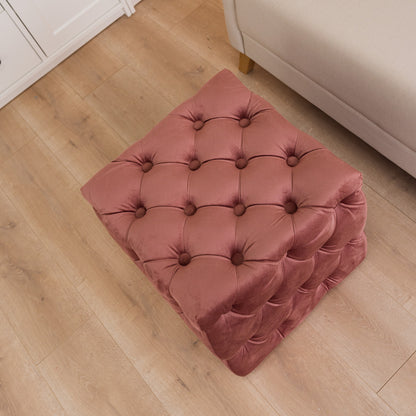 Pouf in velluto trapuntato rosa