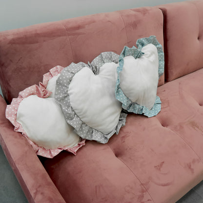 Gray Heart cushion with ruffles