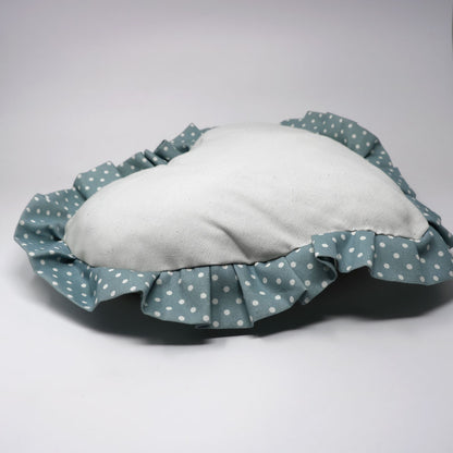 Heart blue cushion with ruffles