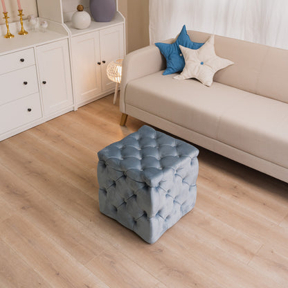 Pouf in velluto trapuntato Azzurro Polvere