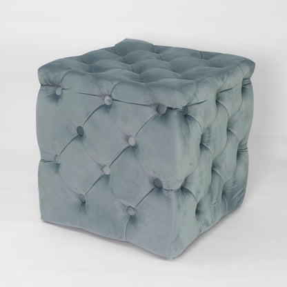 Pouf in velluto trapuntato Azzurro Polvere