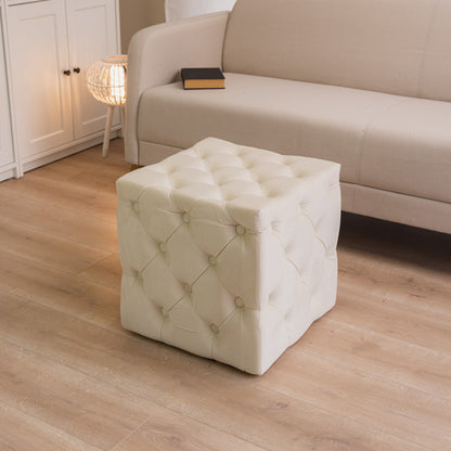 Pouf in velluto trapuntato Bianco Panna