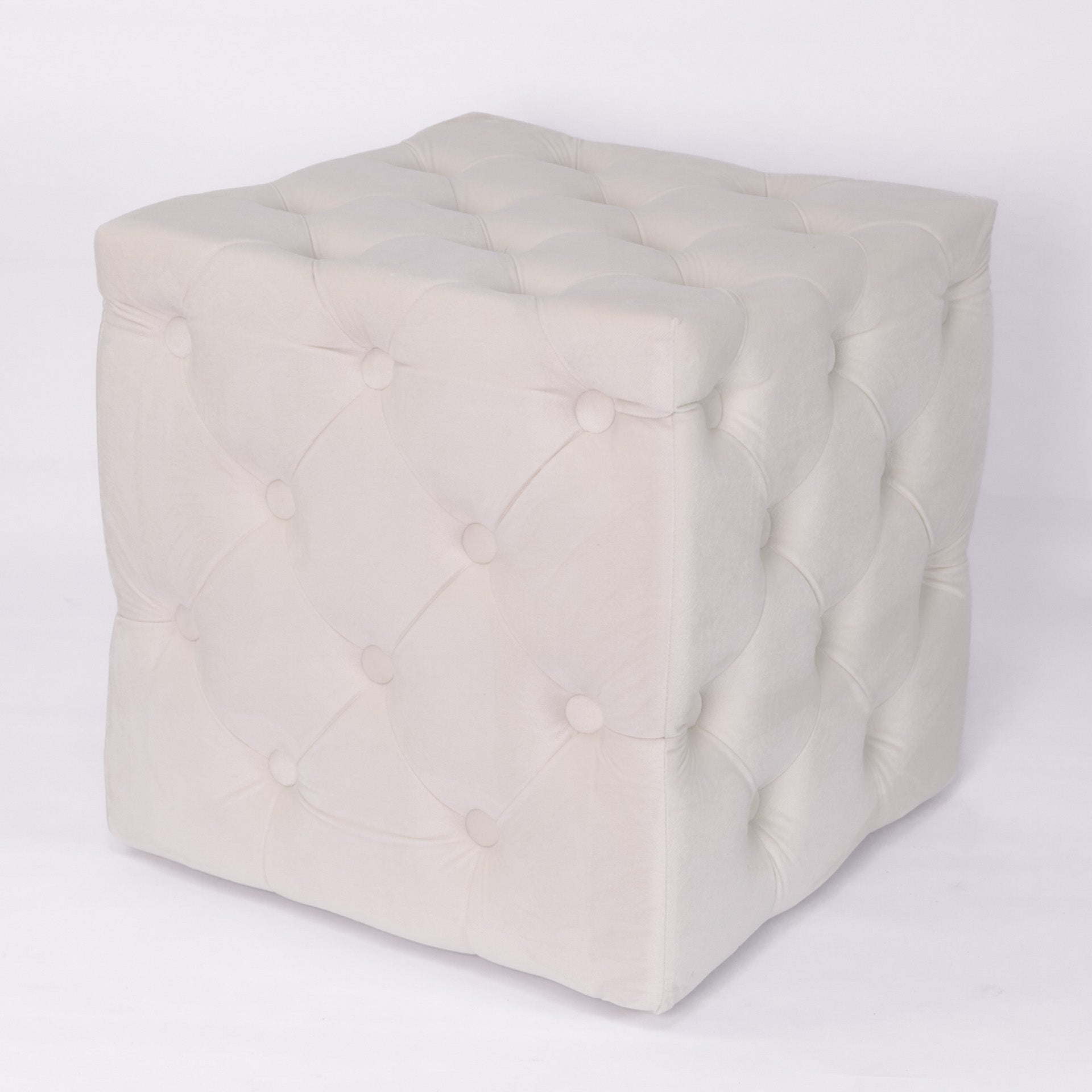 Pouf in Cream White quilted velvet