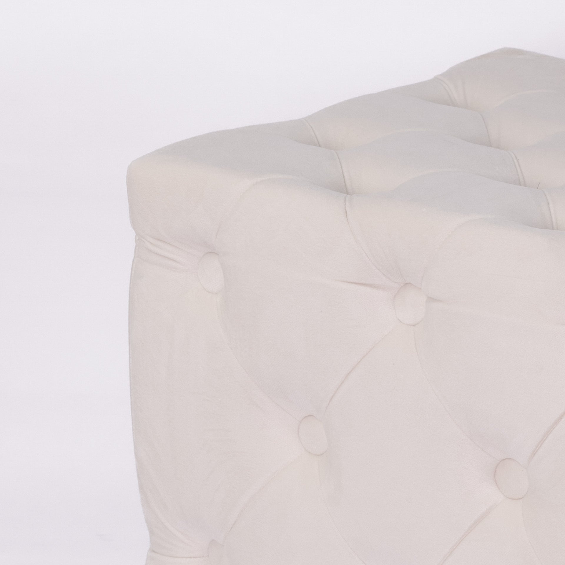 Pouf in Cream White quilted velvet