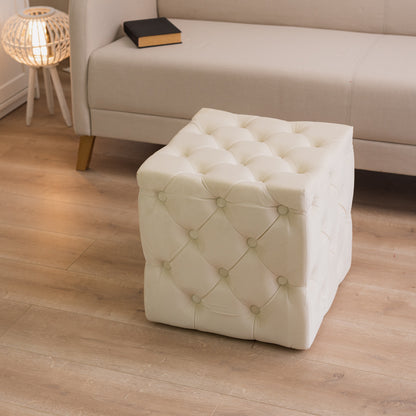 Pouf in velluto trapuntato Bianco Panna