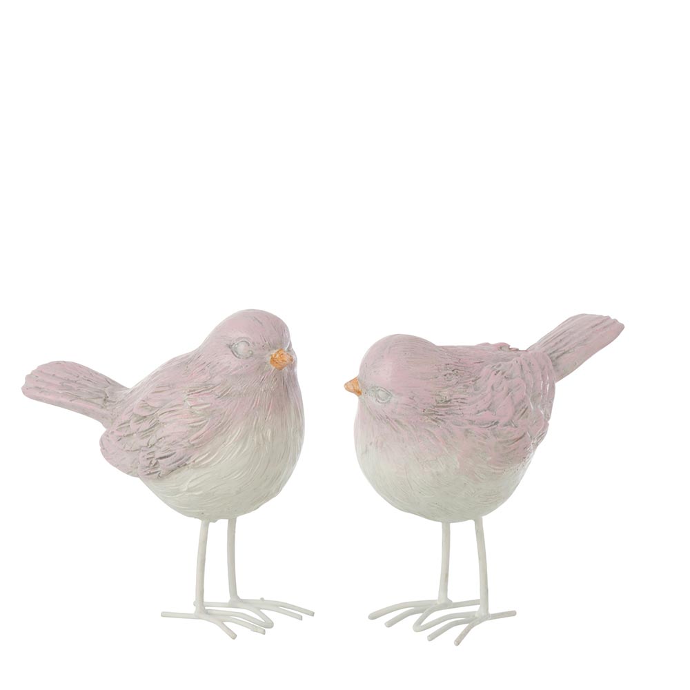 White and pink resin birds set of 2 pcs