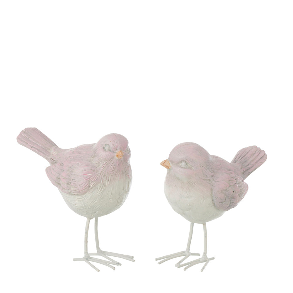 White and pink resin birds set of 2 pcs