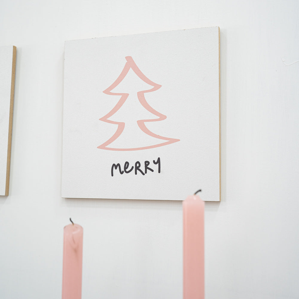 Square tablet with pink Christmas tree