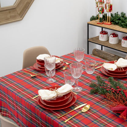 Red tartan tablecloth with gold thread