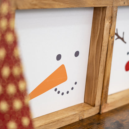 Tavoletta con cornice vera in legno snowman