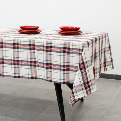 Beige tartan tablecloth with gold thread