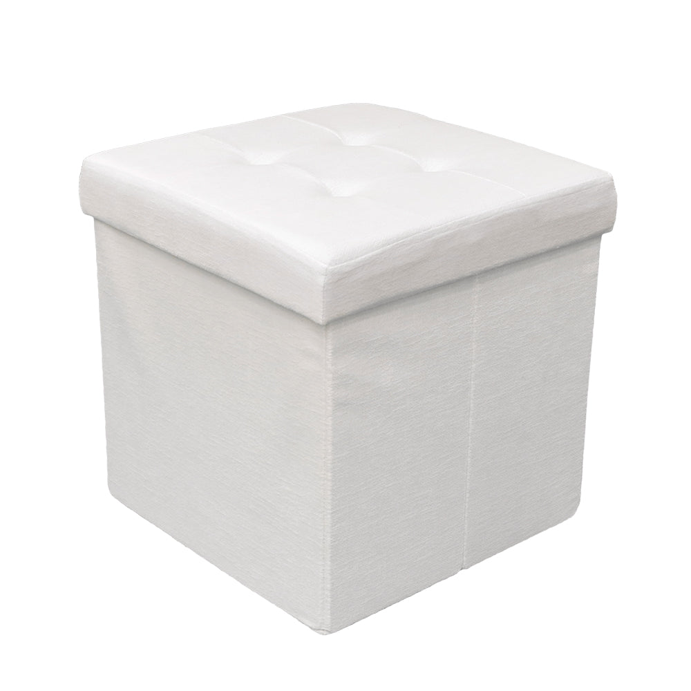 Cream White Velvet Storage Pouf