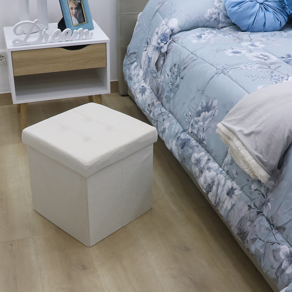 Pouf Contenitore Velluto Bianco Panna