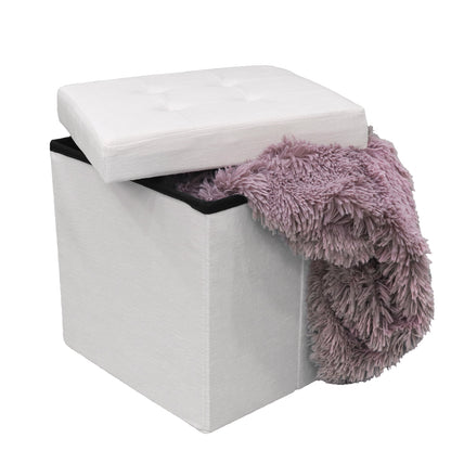 Pouf Contenitore Velluto Bianco Panna