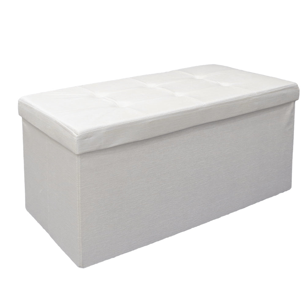 Cream White Velvet Storage Pouf