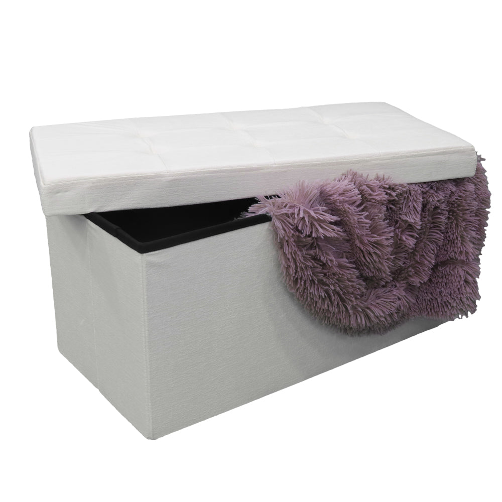 Cream White Velvet Storage Pouf