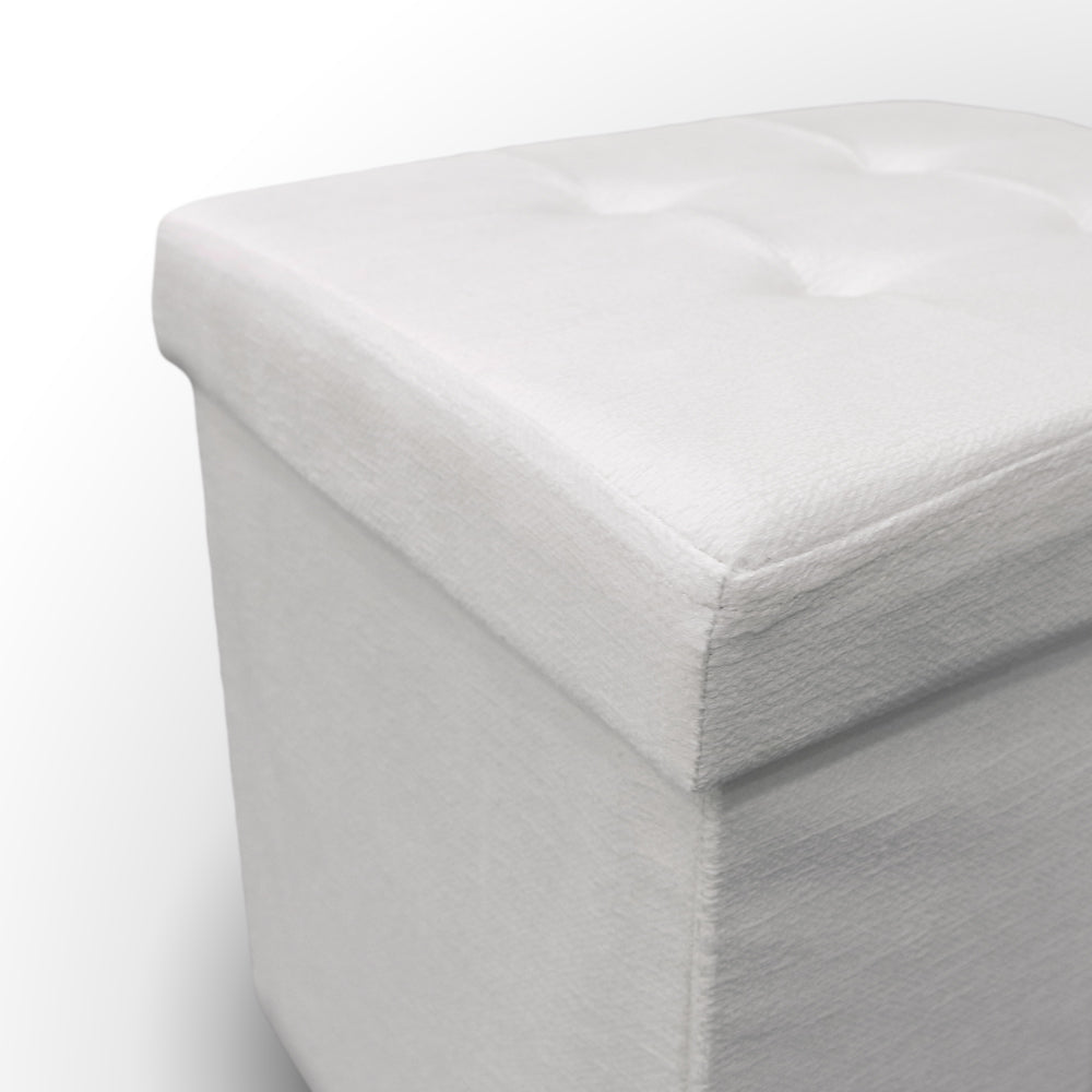 Pouf Contenitore Velluto Bianco Panna