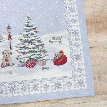 Christmas light blue embroidered cotton runner