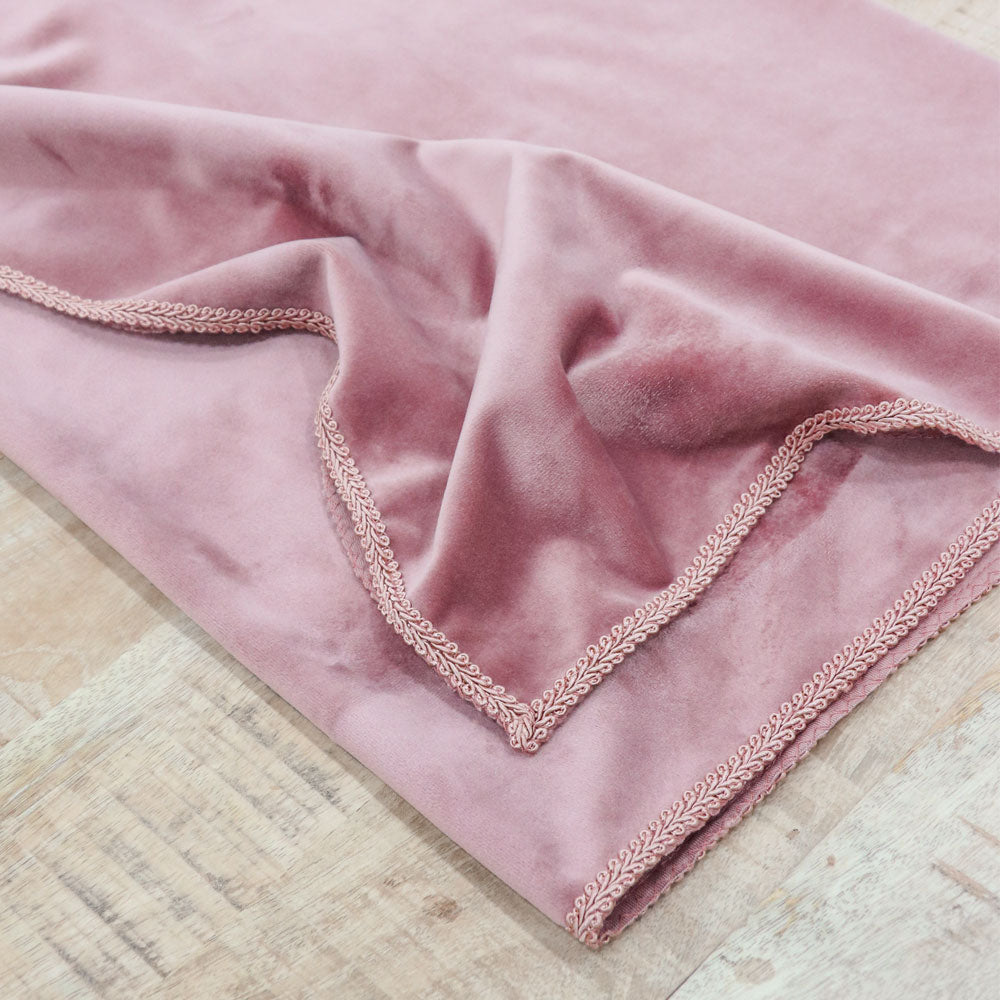 Velvet runner with Antique Pink embroidered edge