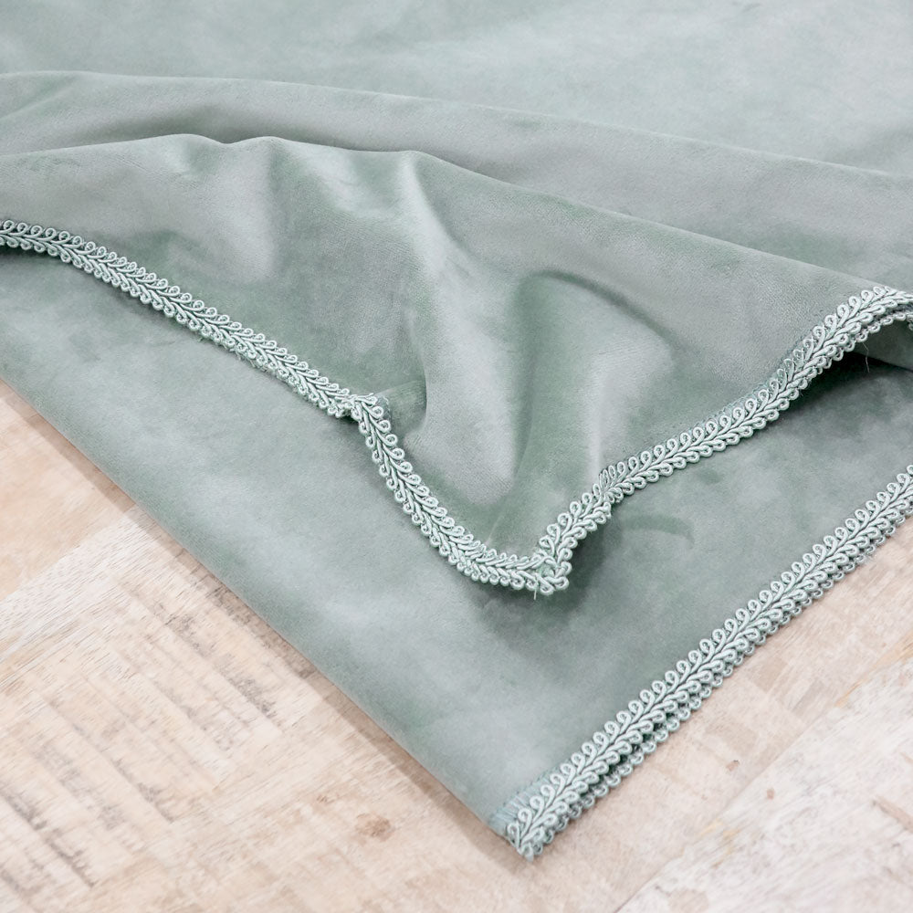 Velvet runner with Sage Green embroidered edge