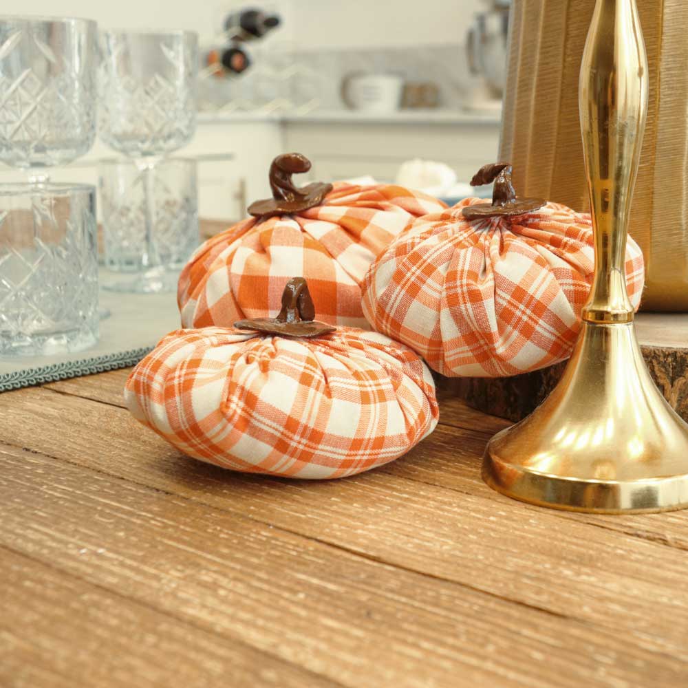 Orange fabric pumpkin set 3pcs