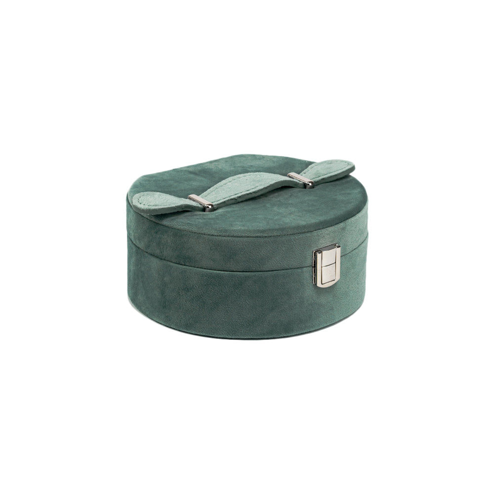 Round jewelery box in green velvet