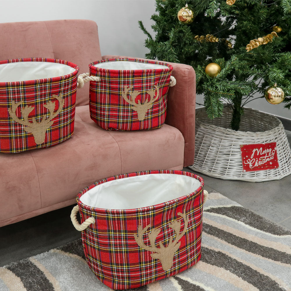 Set of 3 Tartan Oval Containers