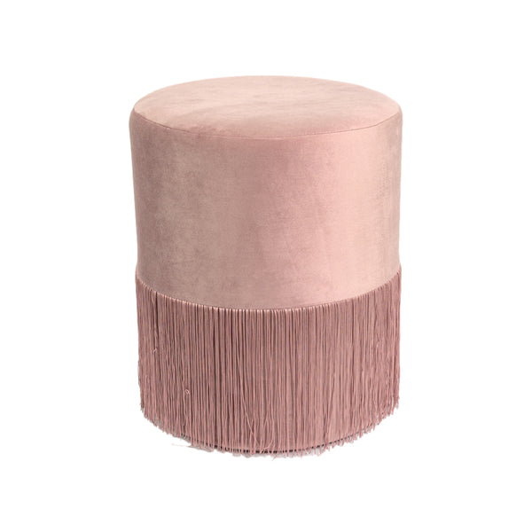 Pouf in Velluto Rosa Karma con frange – Declea