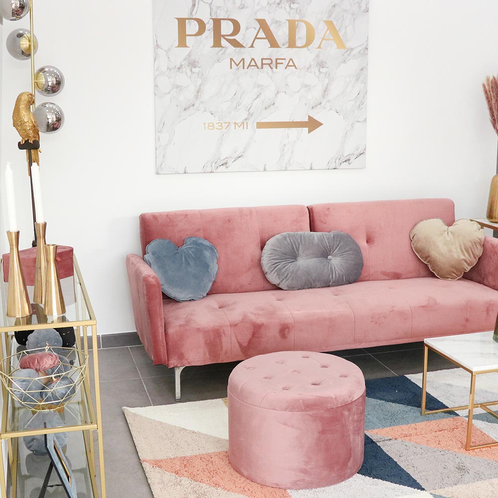 Pouf in velluto rosa cipria con trama metallo oro Brandani - Mobilia Store  Home & Favours