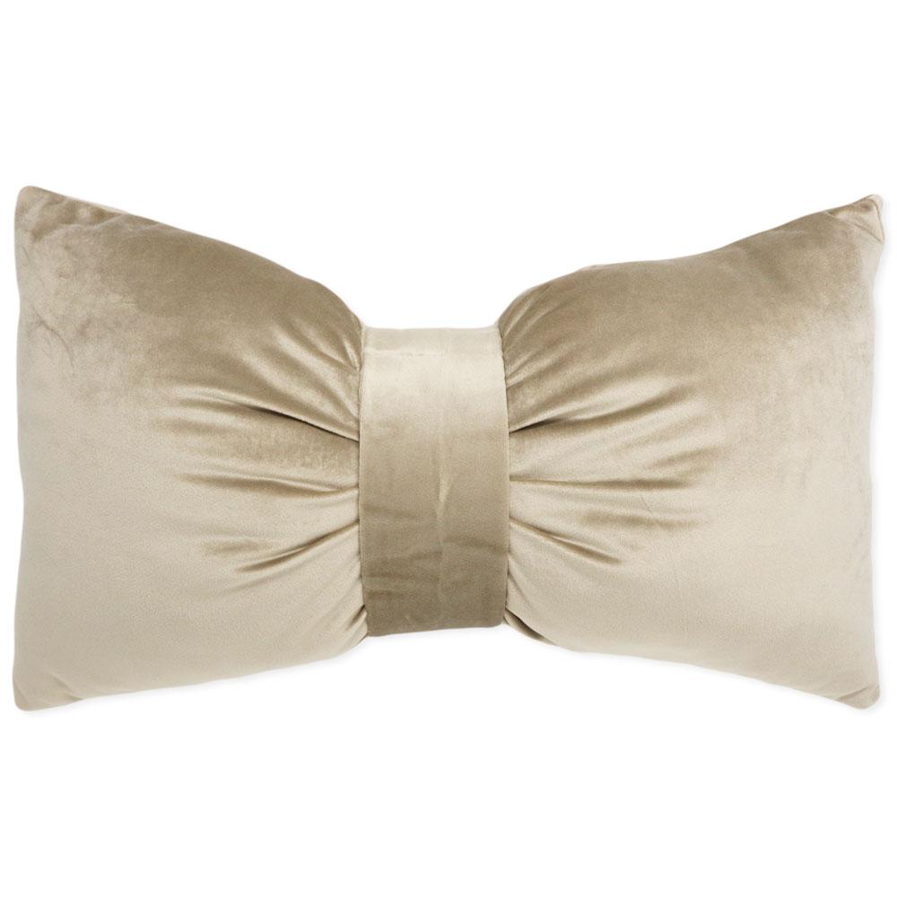 Bow cushion in dove gray velvet