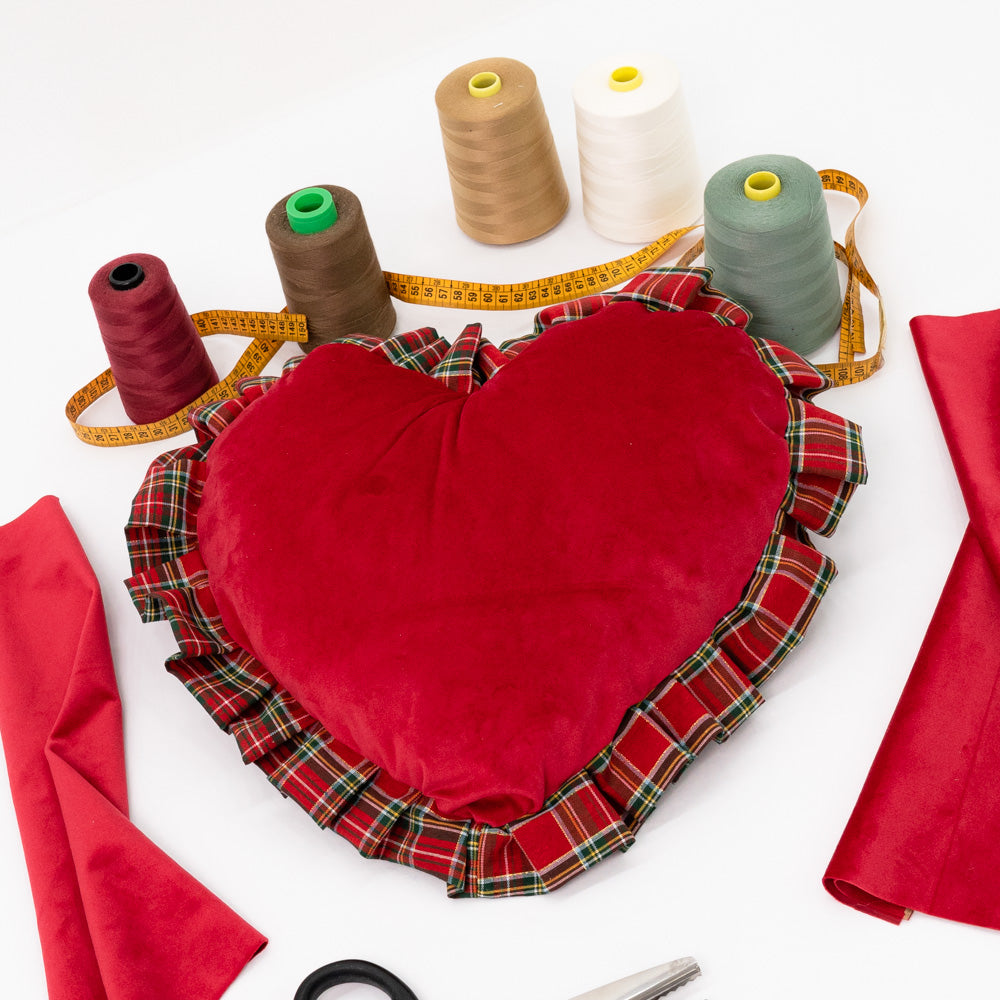 Cuscino Cuore Velluto con bordo Tartan