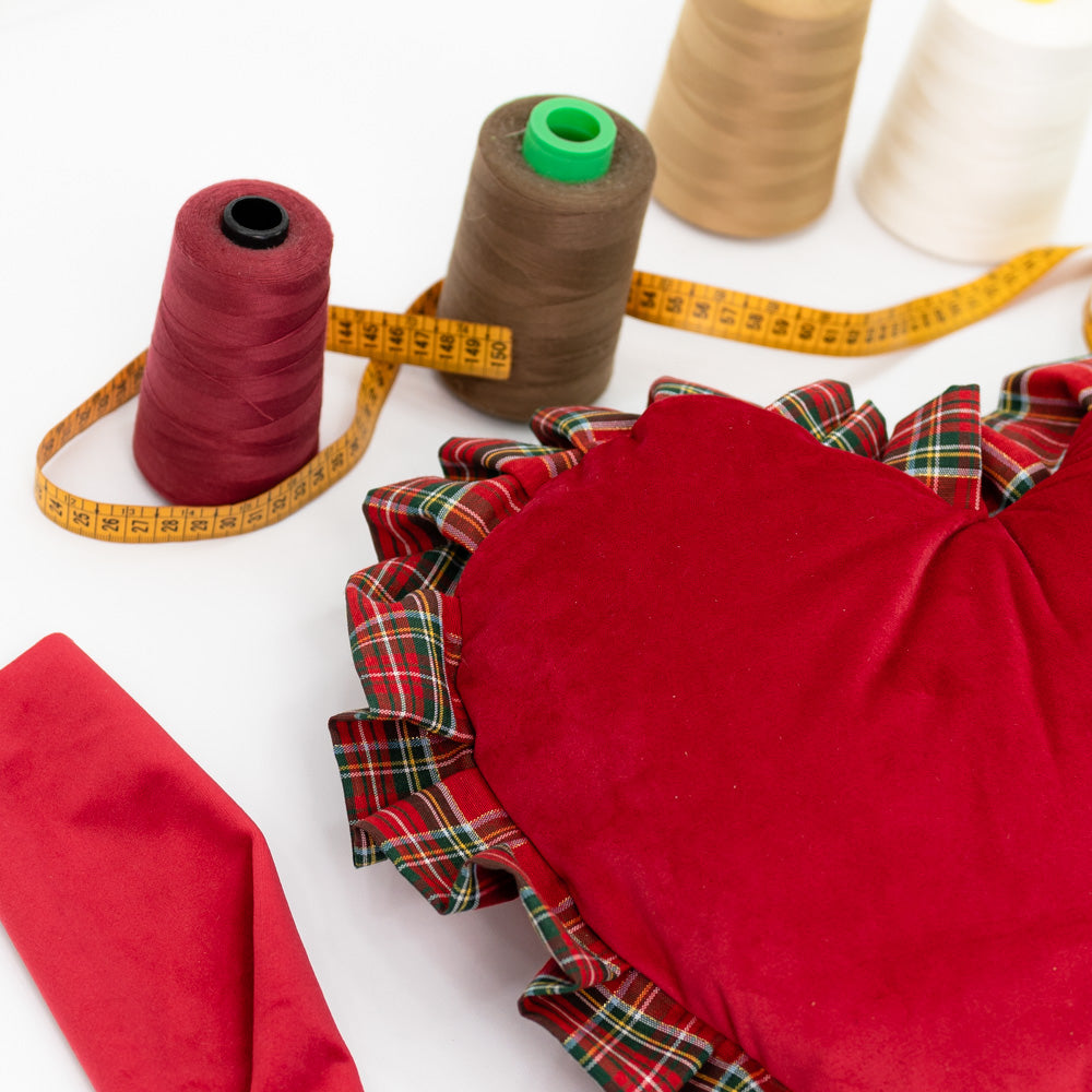 Velvet Heart Cushion with Tartan border