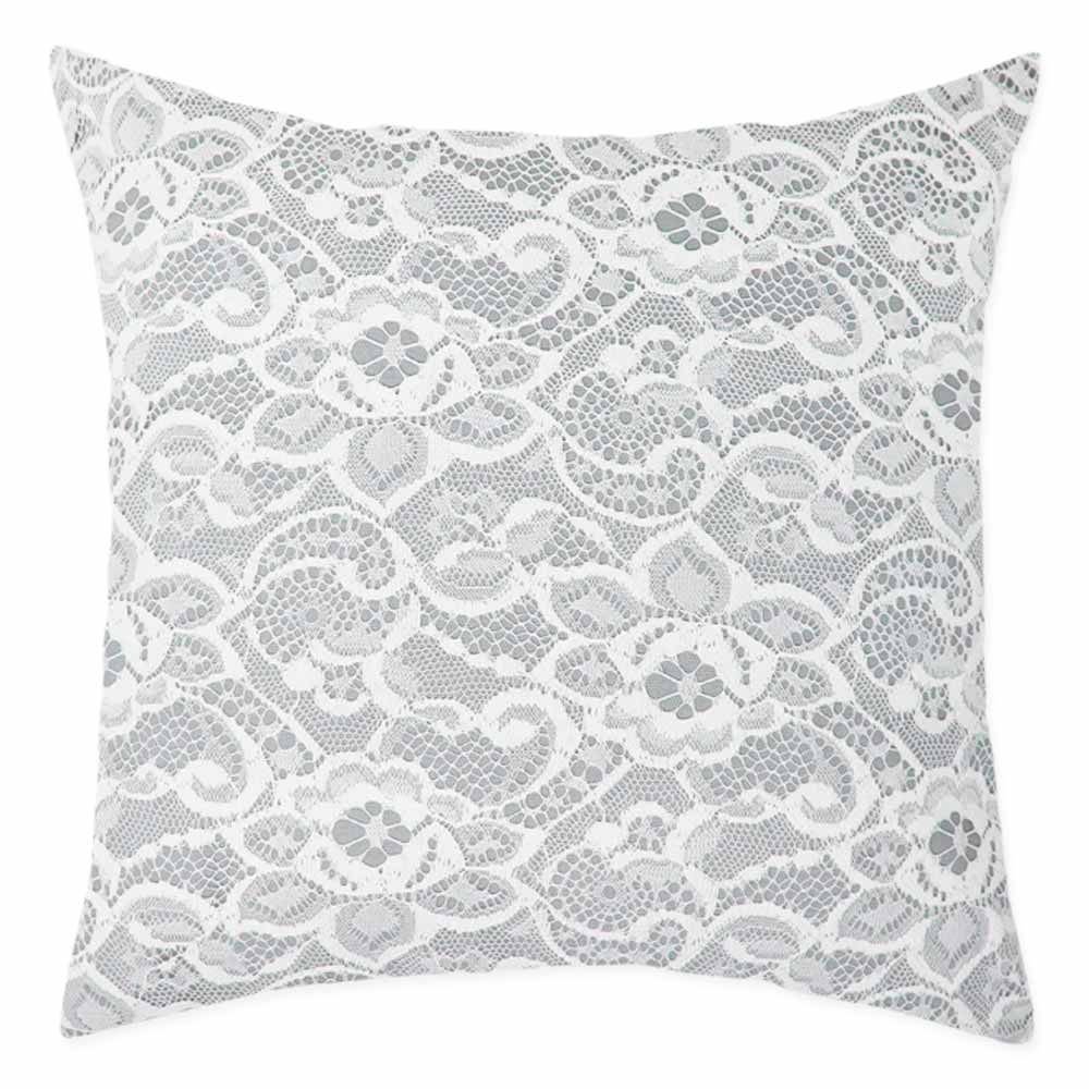 Cushion with embroidered lace Grey