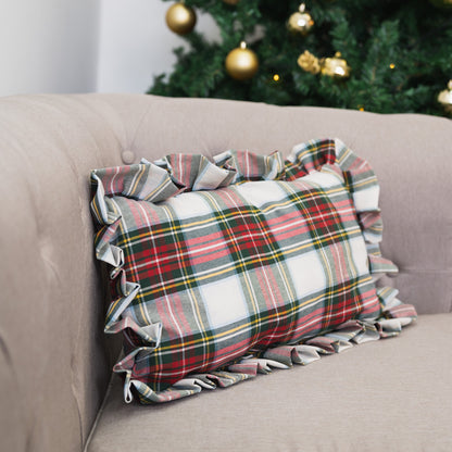 Tartan Rectangular Cushion with Ruffles