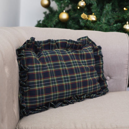 Tartan Rectangular Cushion with Ruffles