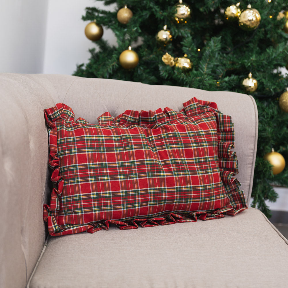 Tartan Rectangular Cushion with Ruffles