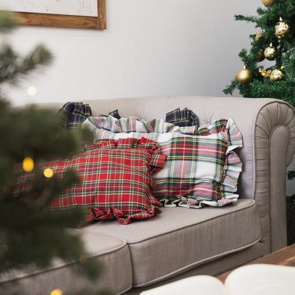 Tartan Rectangular Cushion with Ruffles