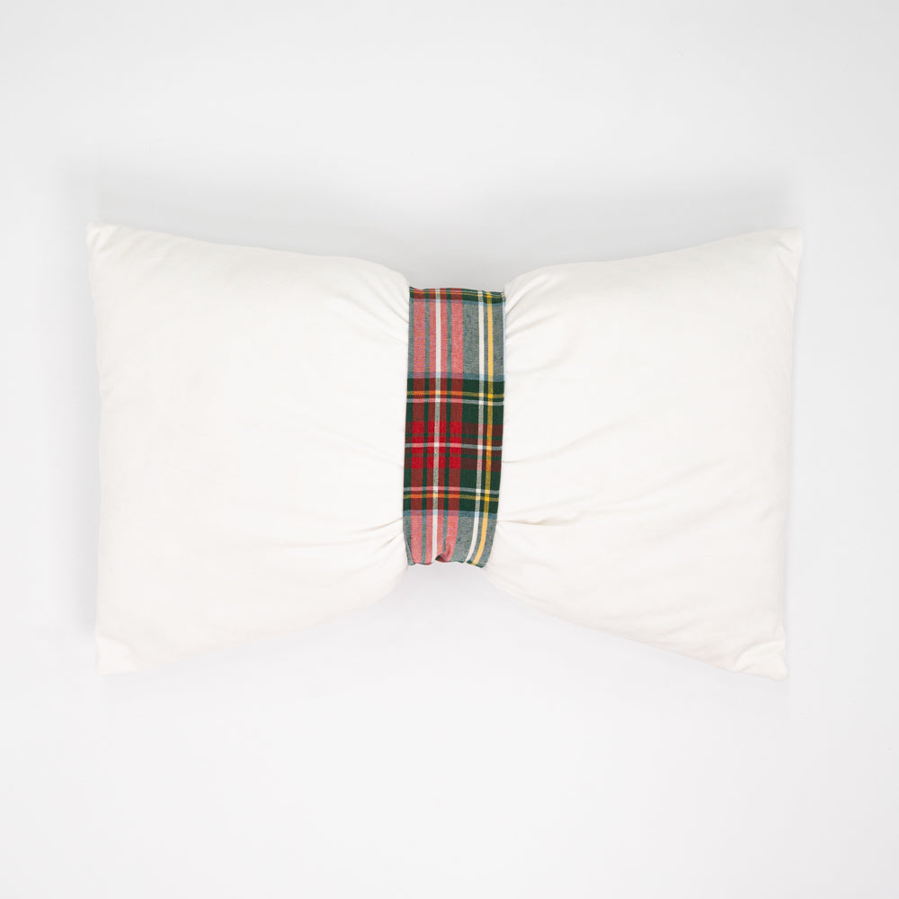 Velvet Bow Cushion with Tartan detail