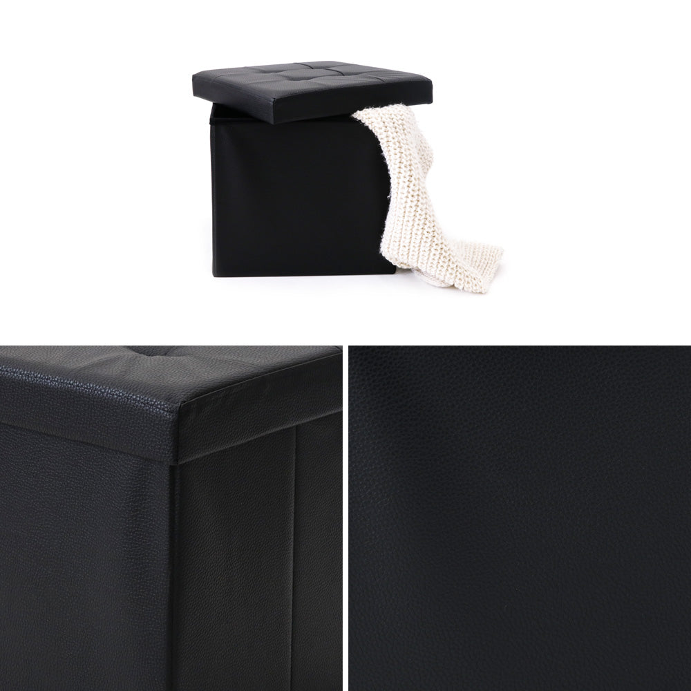 Black Faux Leather Storage Pouf