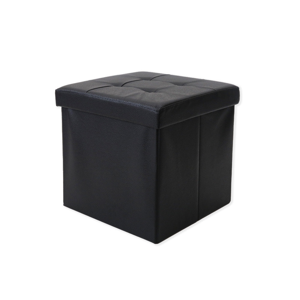 Black Faux Leather Storage Pouf