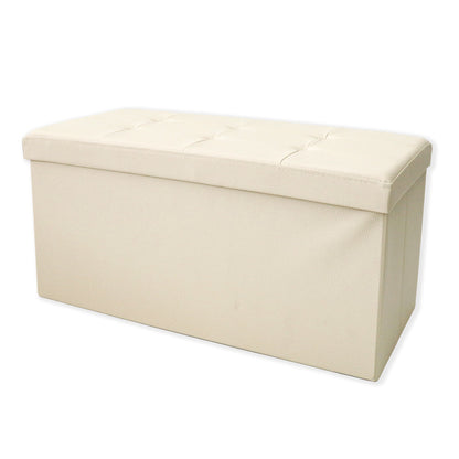 Beige Faux Leather Storage Pouf